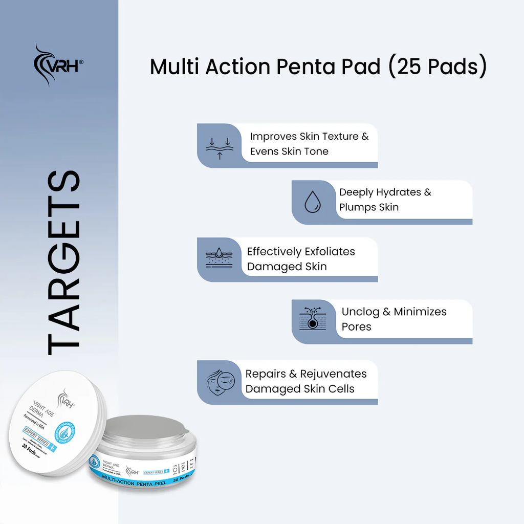 VRH MULTI ACTION PENTA PEEL | Reduces Pores & Uneven Texture | 30 Pads