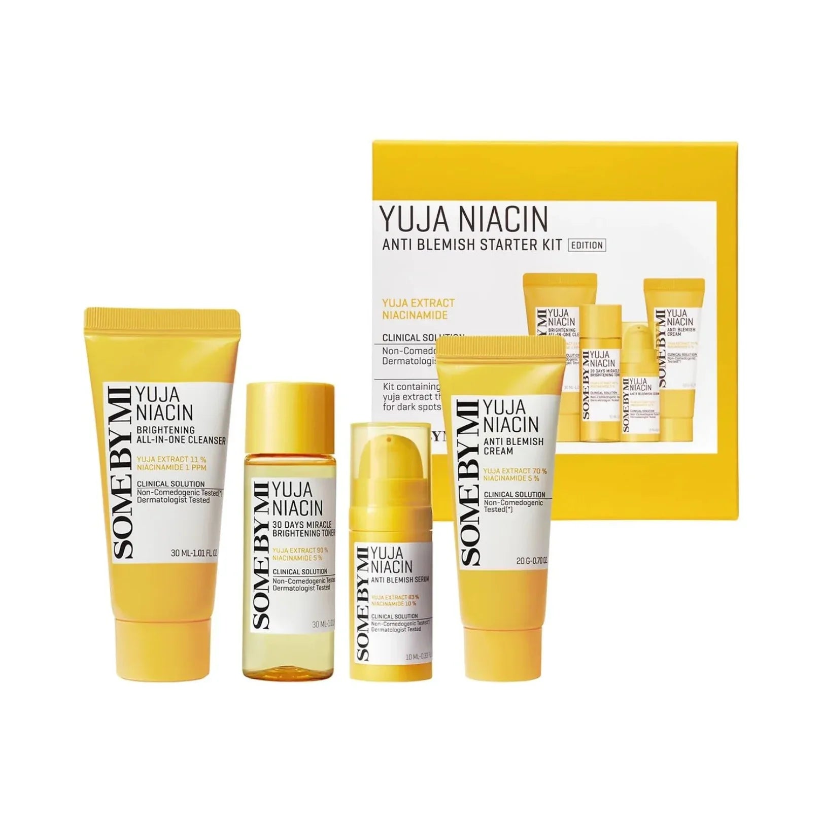 SOME BY MI - Yuja Niacin Anti Blemish Starter Kit | Includes Cleanser (30ml), Toner (30ml), Anti Blemish Serum( 10ml), and Anti Blemish Cream (20g) - Doorderma