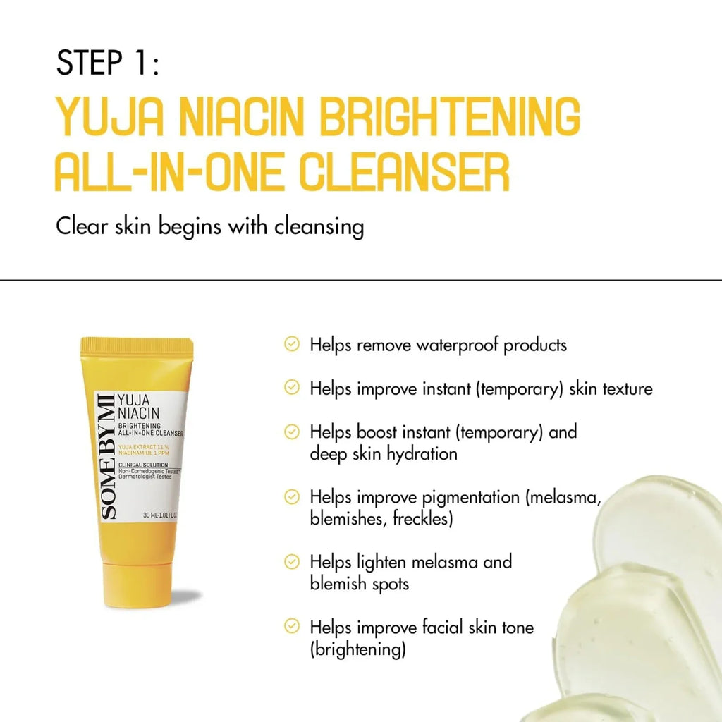 SOME BY MI - Yuja Niacin Anti Blemish Starter Kit | Includes Cleanser (30ml), Toner (30ml), Anti Blemish Serum( 10ml), and Anti Blemish Cream (20g) - Doorderma