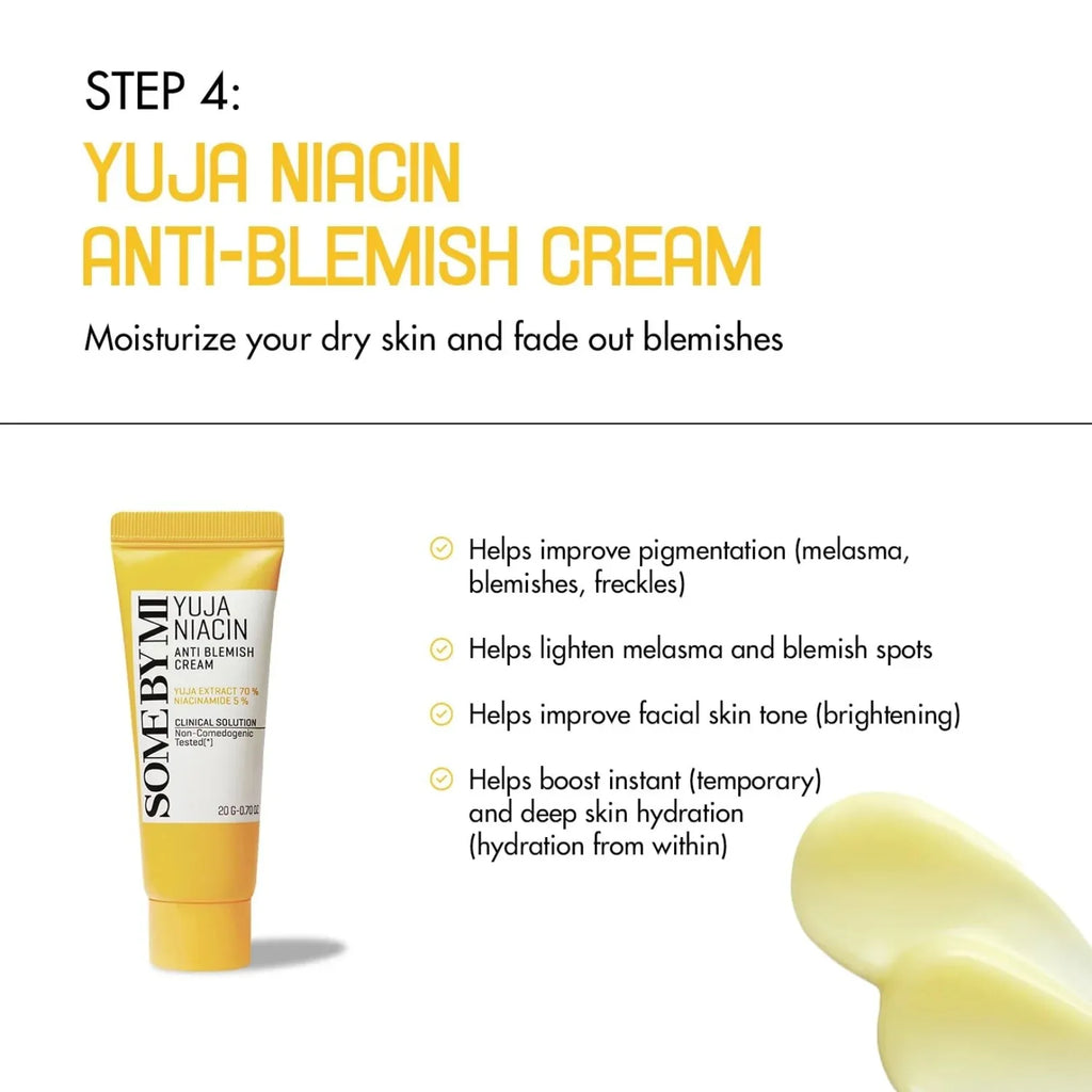 SOME BY MI - Yuja Niacin Anti Blemish Starter Kit | Includes Cleanser (30ml), Toner (30ml), Anti Blemish Serum( 10ml), and Anti Blemish Cream (20g) - Doorderma