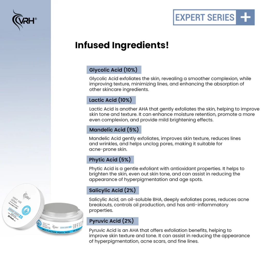 VRH MULTI ACTION PENTA PEEL | Reduces Pores & Uneven Texture | 30 Pads