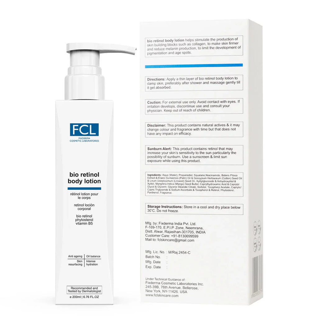 FCL Bio Retinol Body Lotion, For SkinAgeing, Keratosis Pilaris, Smoothen, Bumpy & Tanned Skin - Doorderma