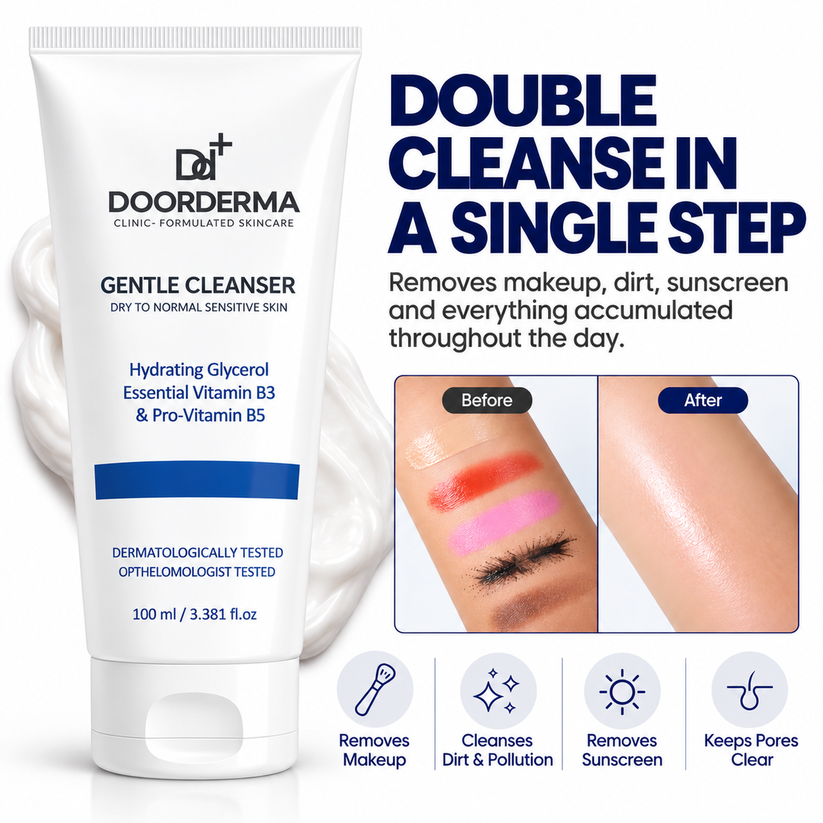 DoorDerma Gentle Cleanser — Daily Hydrating Wash for Sensitive & Dry Skin