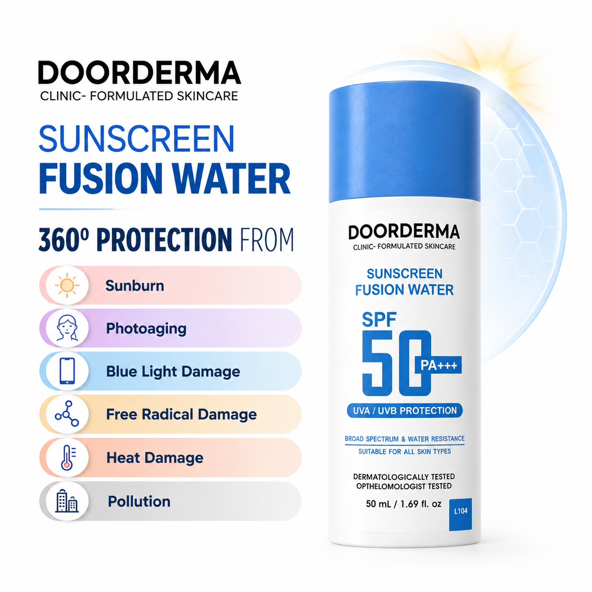 DOORDERMA Fusion Water Sunscreen SPF 50 PA+++ | Lightweight Daily Sun Protection