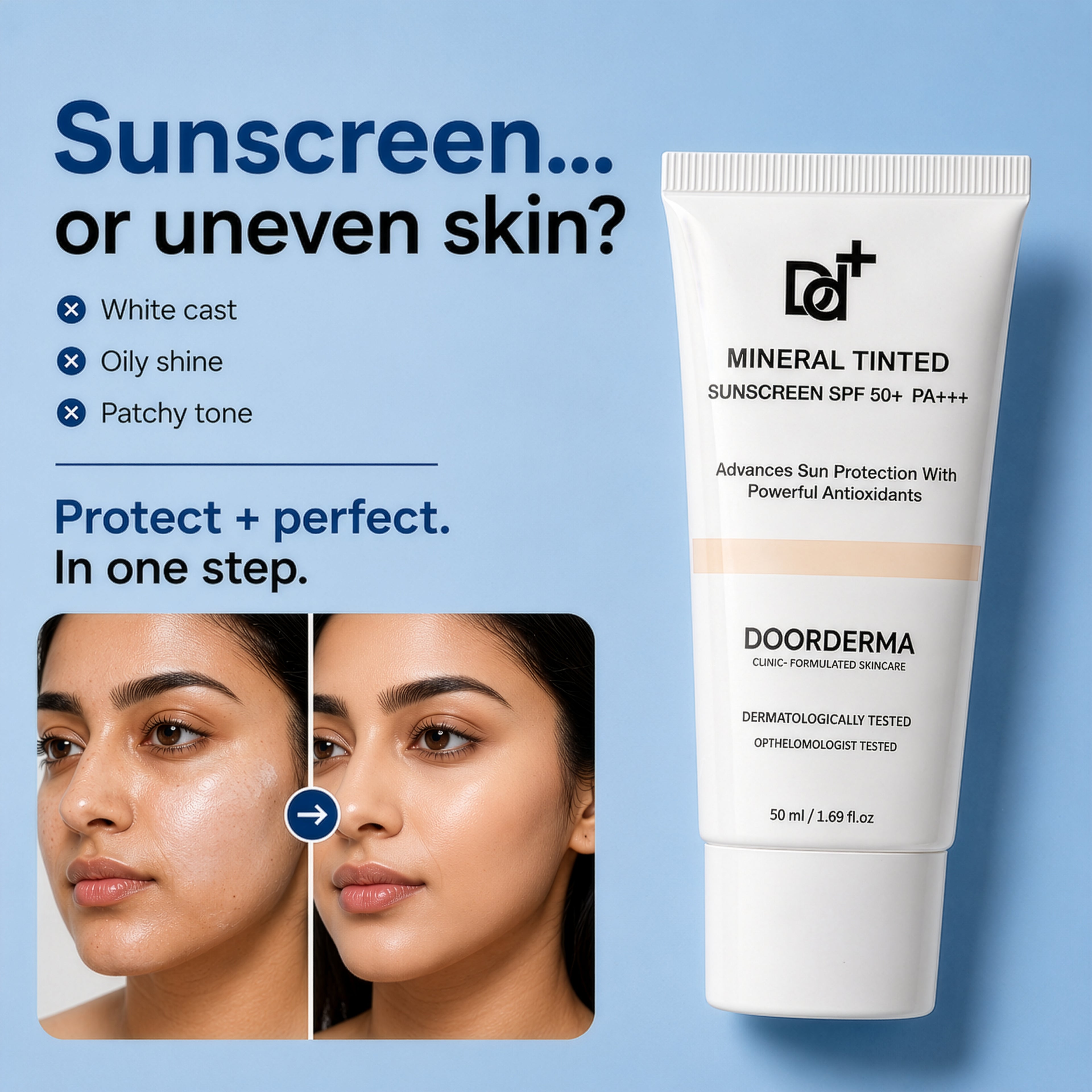 DoorDerma Tinted Sunscreen — Broad-Spectrum Shield with Natural Tint & Matte Finish